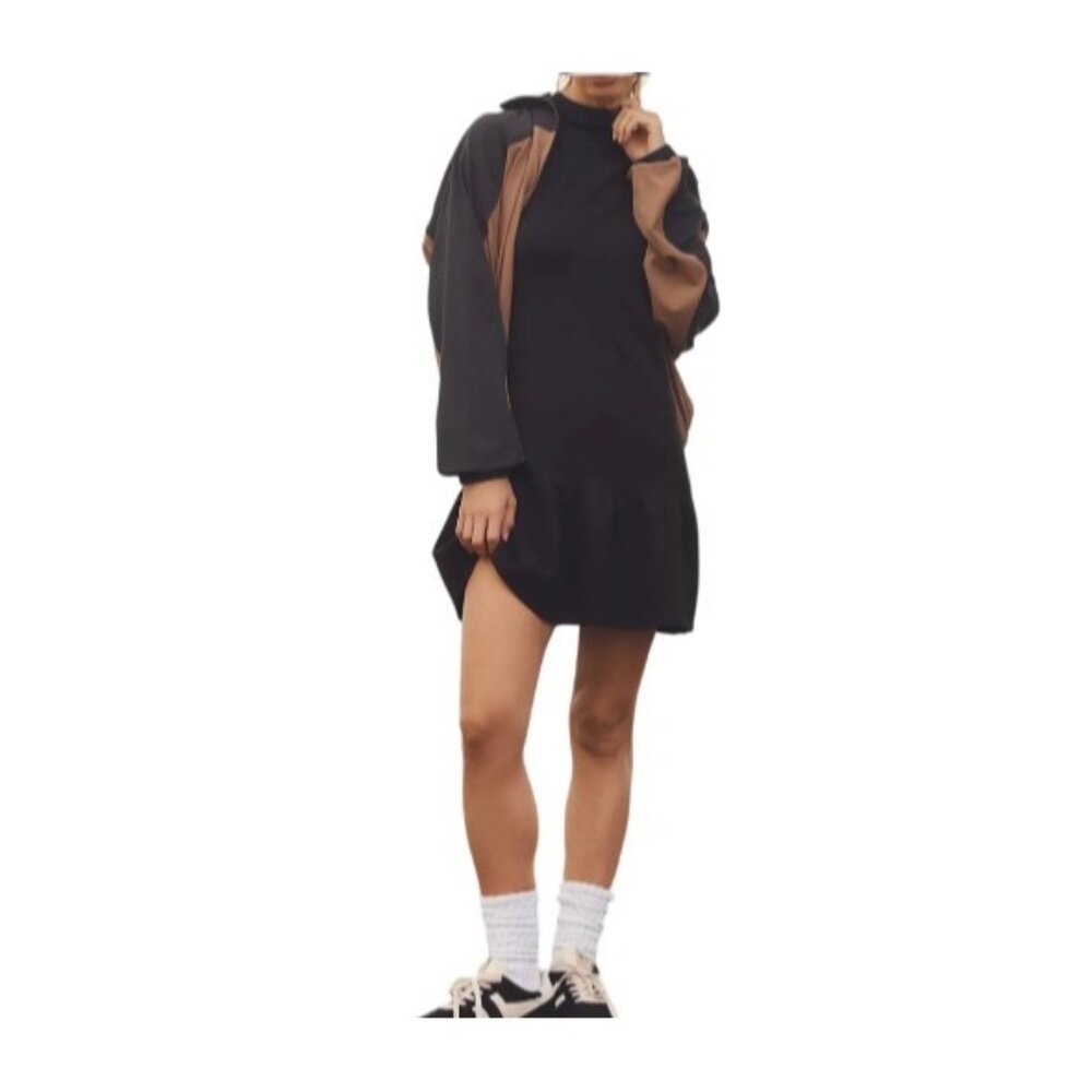Anthropologie Sundays Womens Andes Mini Dress Size M Black Carbon Mock-Neck - Picture 6 of 9